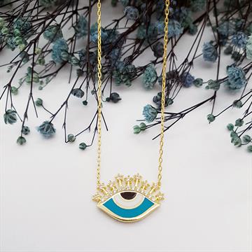 Kirpikli Turkuaz Göz Kolye