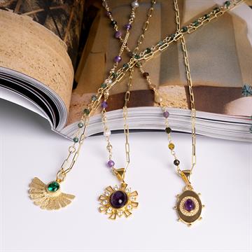 Kök Zümrüt Taşlı Ataç Kolye