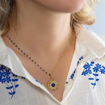 Lapis Taşlı Madalyon Kolye