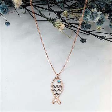Mavi Gözlü Telli Balık Kolye