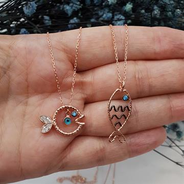 Mavi Gözlü Telli Balık Kolye