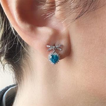 Mavi Kalp Taşlı Fiyonk Küpe