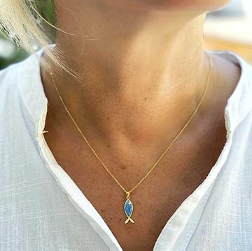 Mavi Mineli Mini Balık Kolye