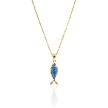 Mavi Mineli Mini Balık Kolye