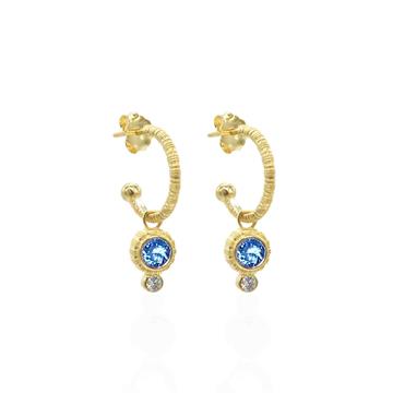 Mavi Taşlı Yarım Halka Küpe