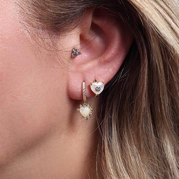 Mini Taşlı Beyaz Kalp Küpe