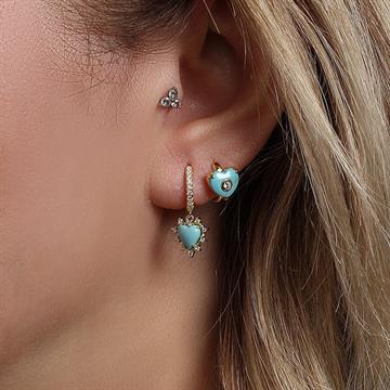 Mini Taşlı Mavi Kalp Küpe