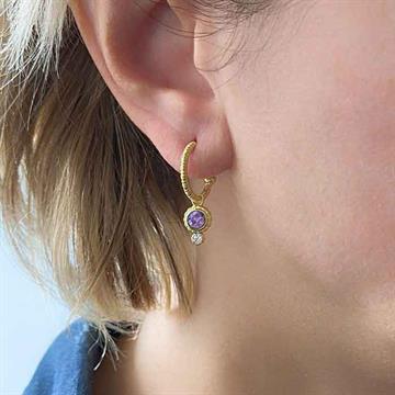 Mor Taşlı Yarım Halka Küpe