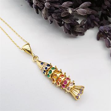 Oynar Gövdeli Taşlı Balık Kolye