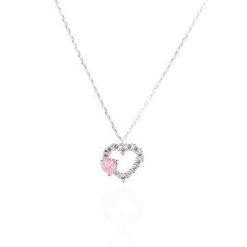 Pembe Kalp Taşlı Kolye