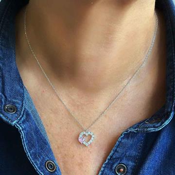 Pembe Kalp Taşlı Kolye