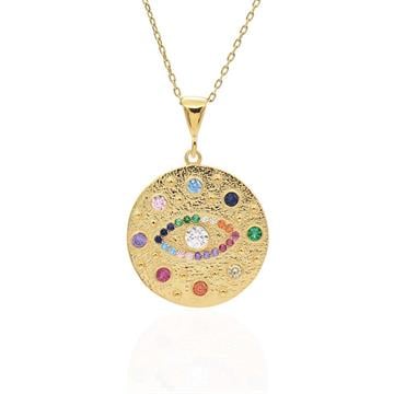 Renkli Taşlı Göz Coin Kolye