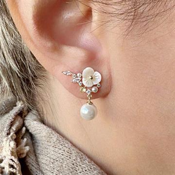 Sedefli İncili Çiçek Küpe