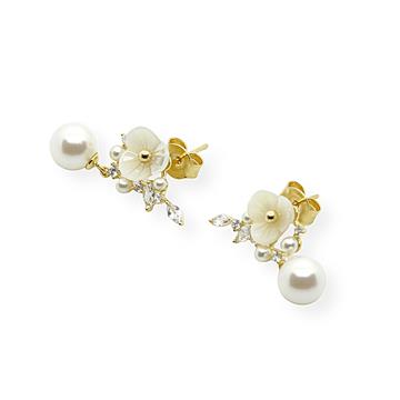 Sedefli İncili Çiçek Küpe