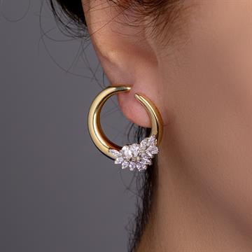 Taş İşlemeli Yarım Halka Küpe