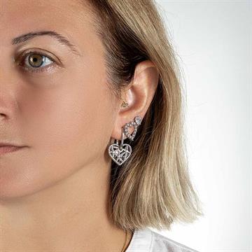 Taşlı Kafesli Kalp Küpe