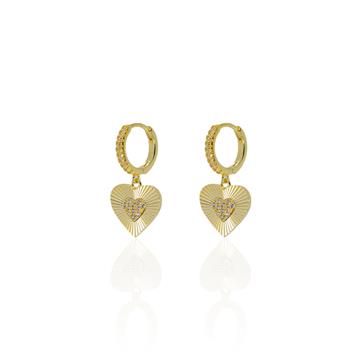 Taşlı Kalp Halka Küpe