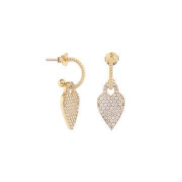 Taşlı Mini Kalp Yarım Halka Küpe