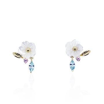 Taşlı Sedef Çiçek Küpe