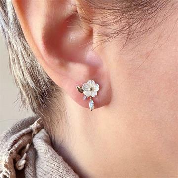 Taşlı Sedef Çiçek Küpe