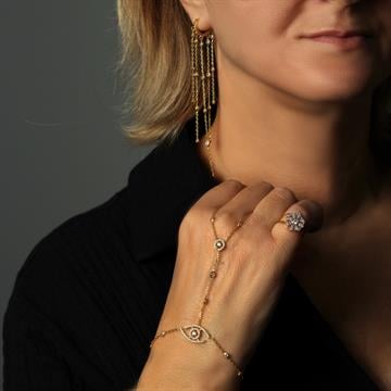 Taşlı Uzun Zincir Küpe Gold