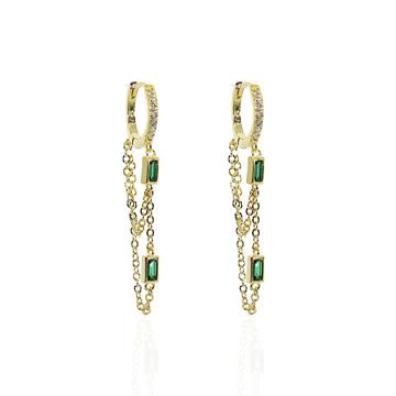 Yeşil Baget Zincir Halka Küpe