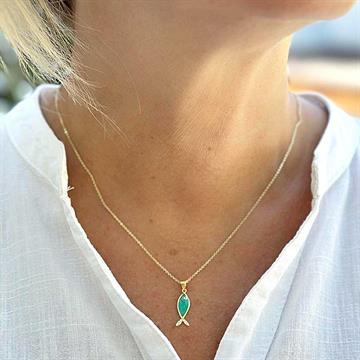 Yeşil Mineli Mini Balık Kolye