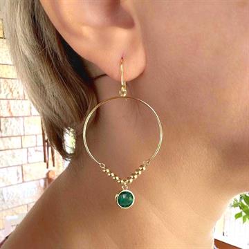 Yeşil Taşlı Büyük Halka Küpe