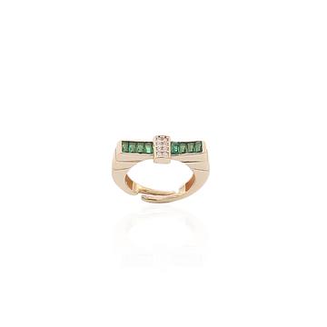 Yeşil Taşlı Köşeli Yüzük