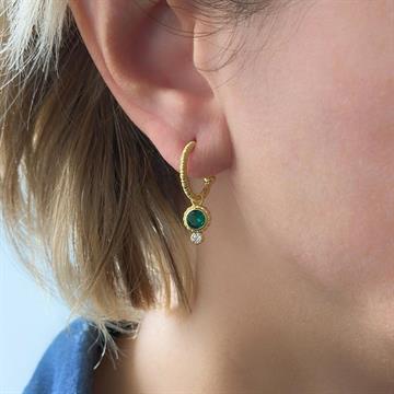 Yeşil Taşlı Yarım Halka Küpe