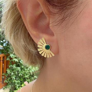 Yeşil Taşlı Yelpaze Küpe