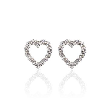 Yuvarlak Kesim Taşlı Kalp Küpe