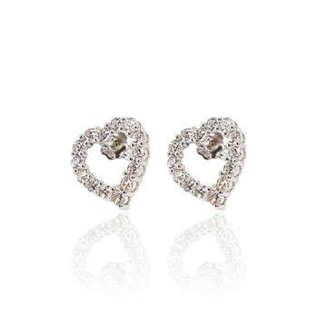 Yuvarlak Kesim Taşlı Kalp Küpe