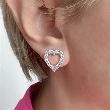 Yuvarlak Kesim Taşlı Kalp Küpe