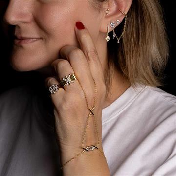 Zincirli Çiçek Cuff Küpe (Tekli)