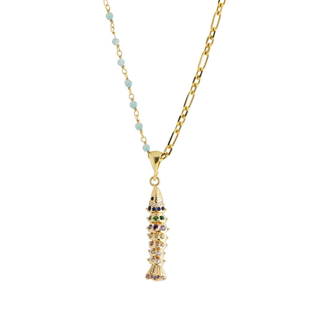 Amazonit Taşlı Renkli Balık Kolye