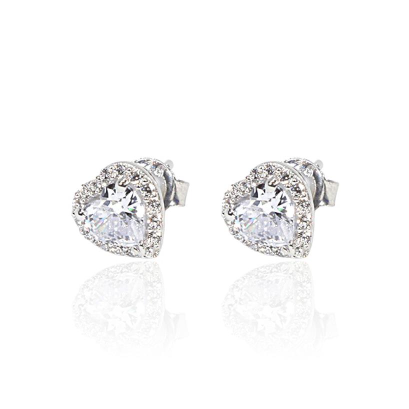 Beyaz Taşlı Mini Kalp Küpe