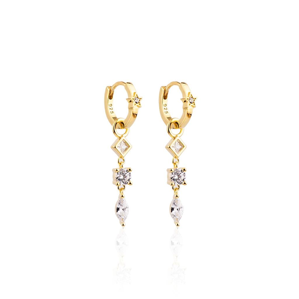 Geometrik Taşlı Halka Küpe