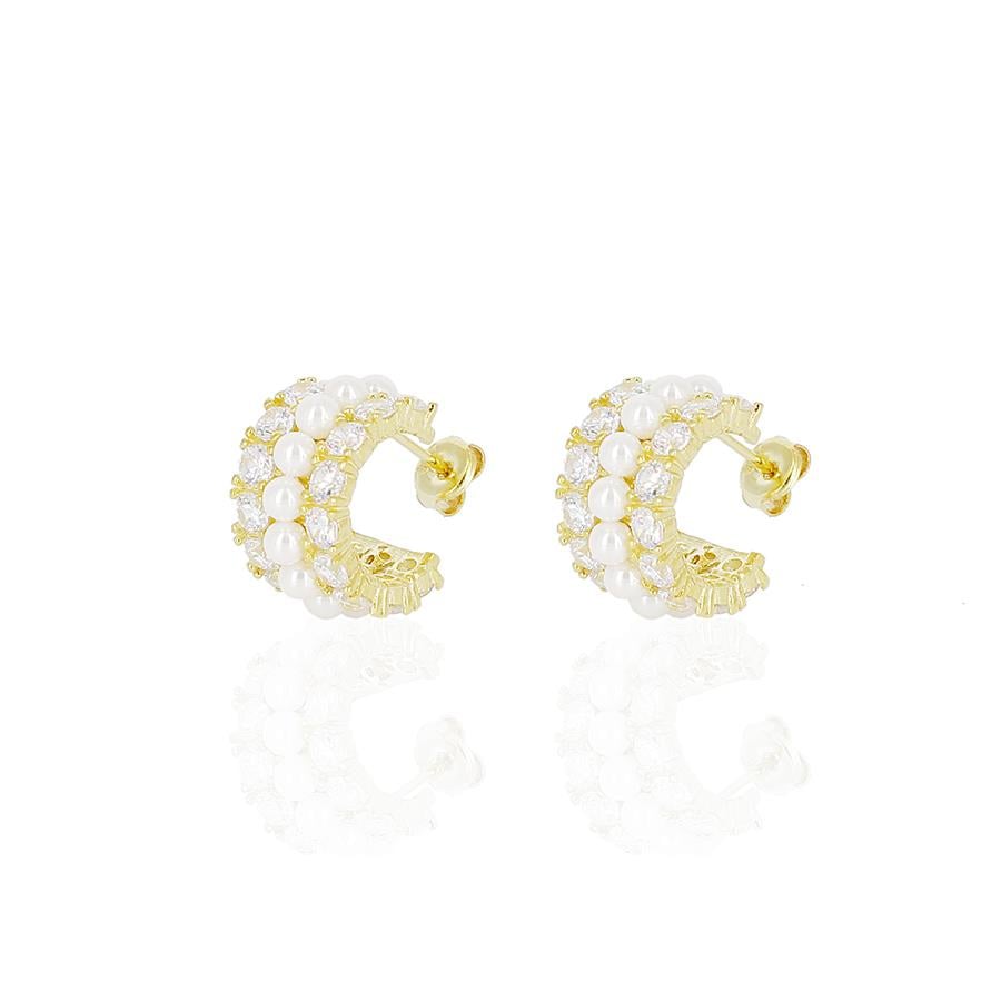 İnci ve Taşlı Yarım Halka Küpe