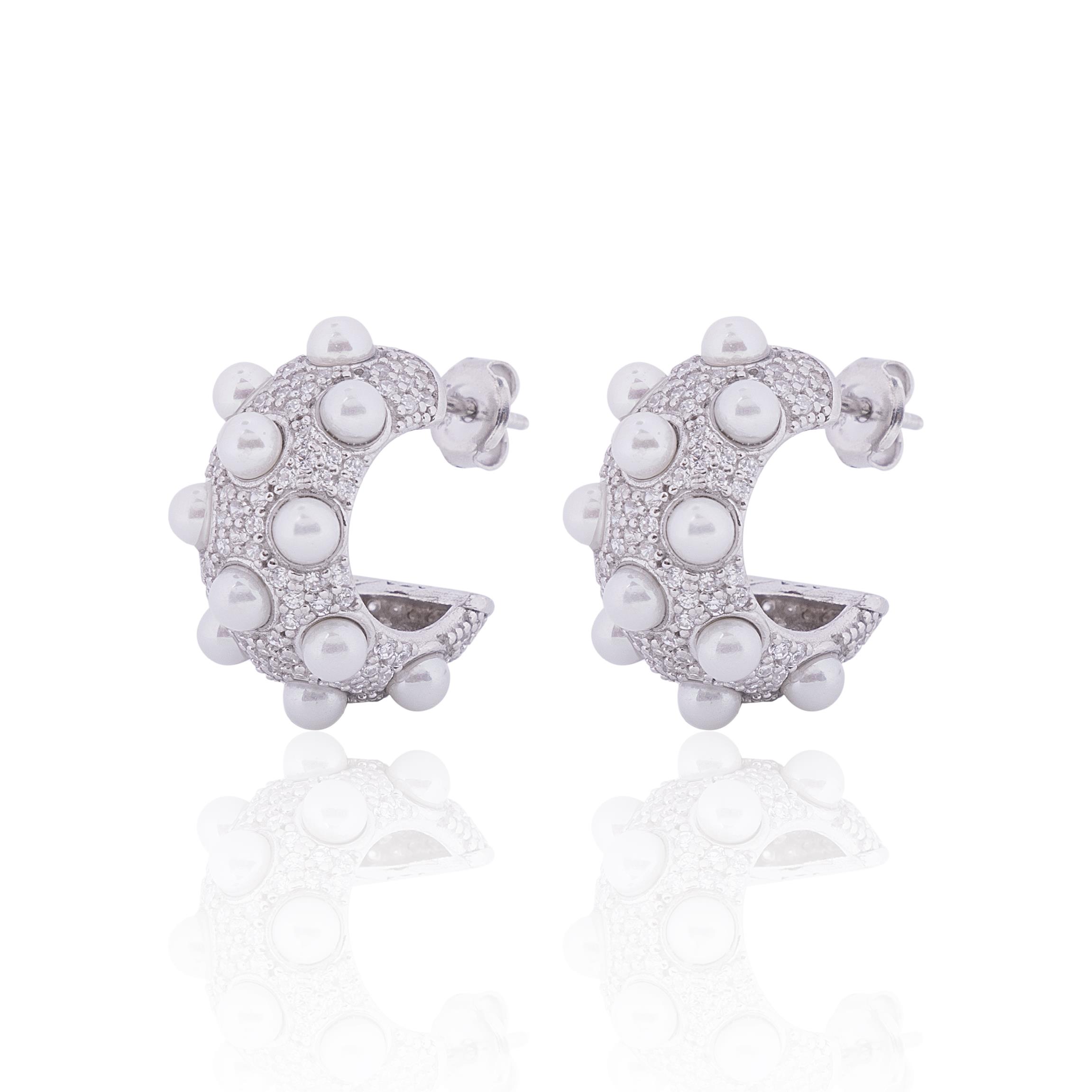 İncili Yarım Halka Küpe