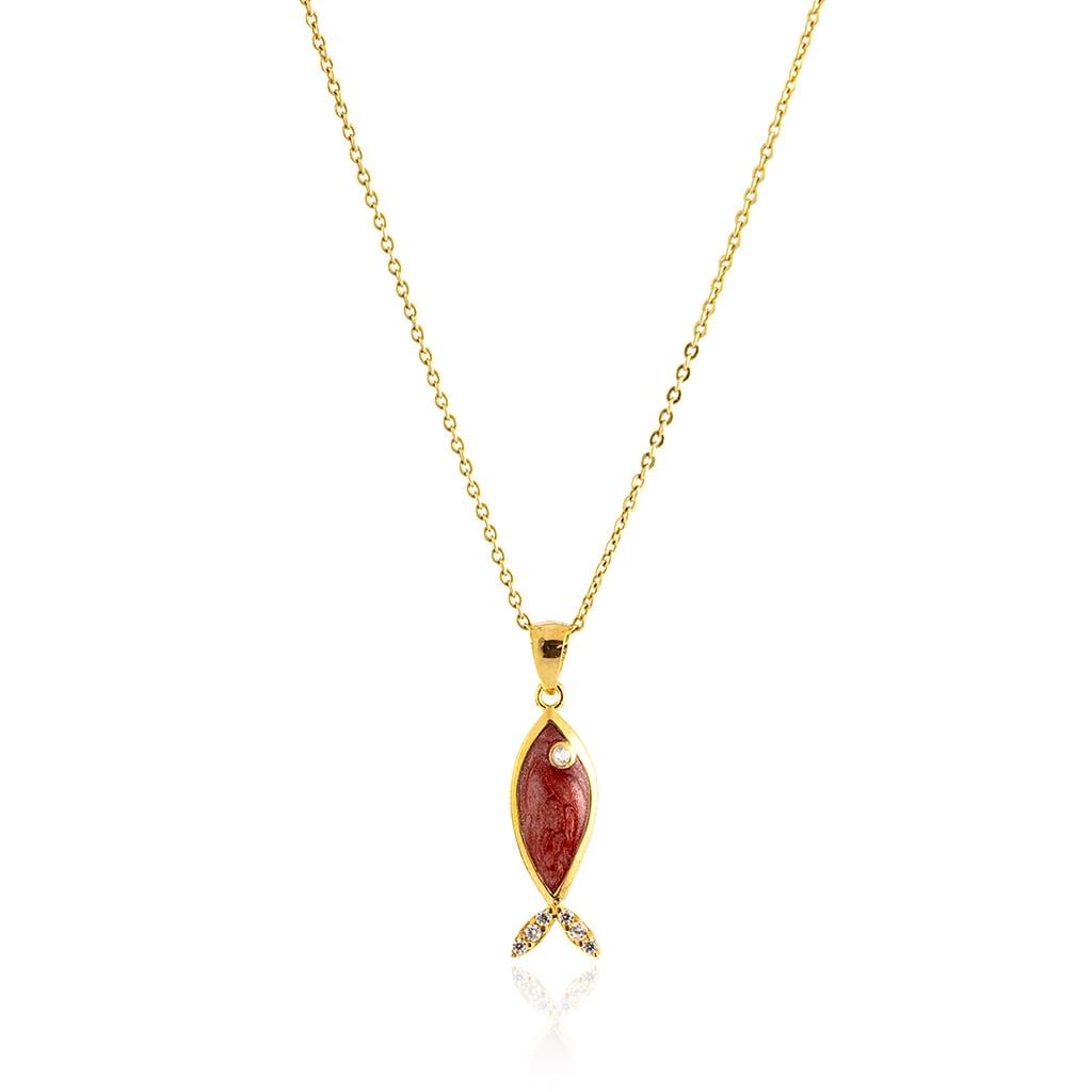 Kırmızı Mineli Mini Balık Kolye