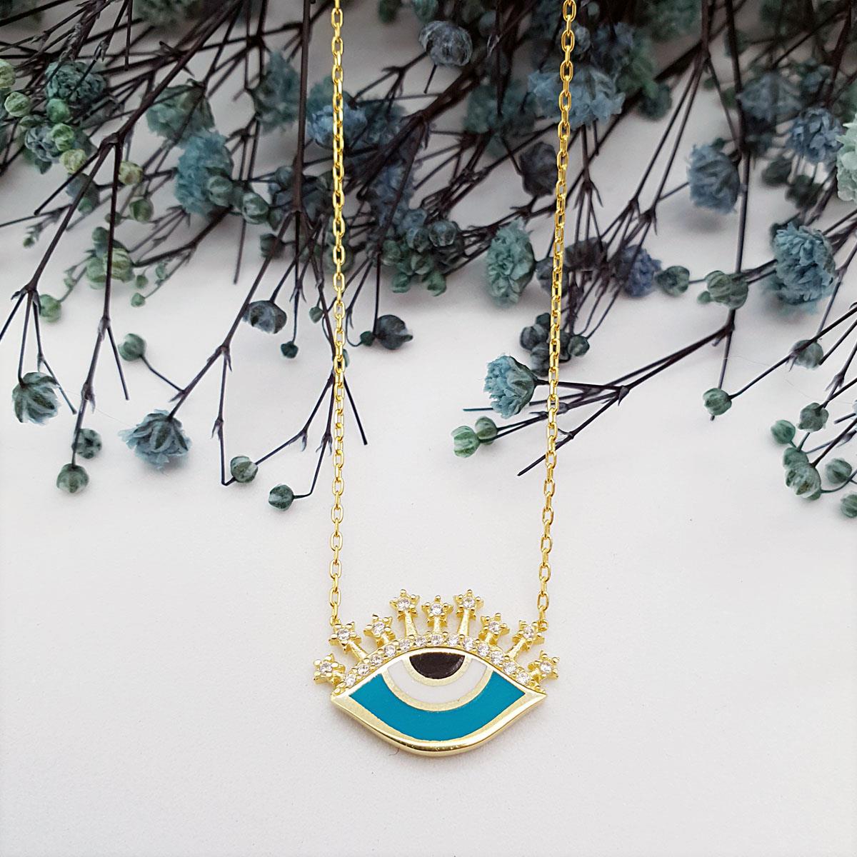 Kirpikli Turkuaz Göz Kolye
