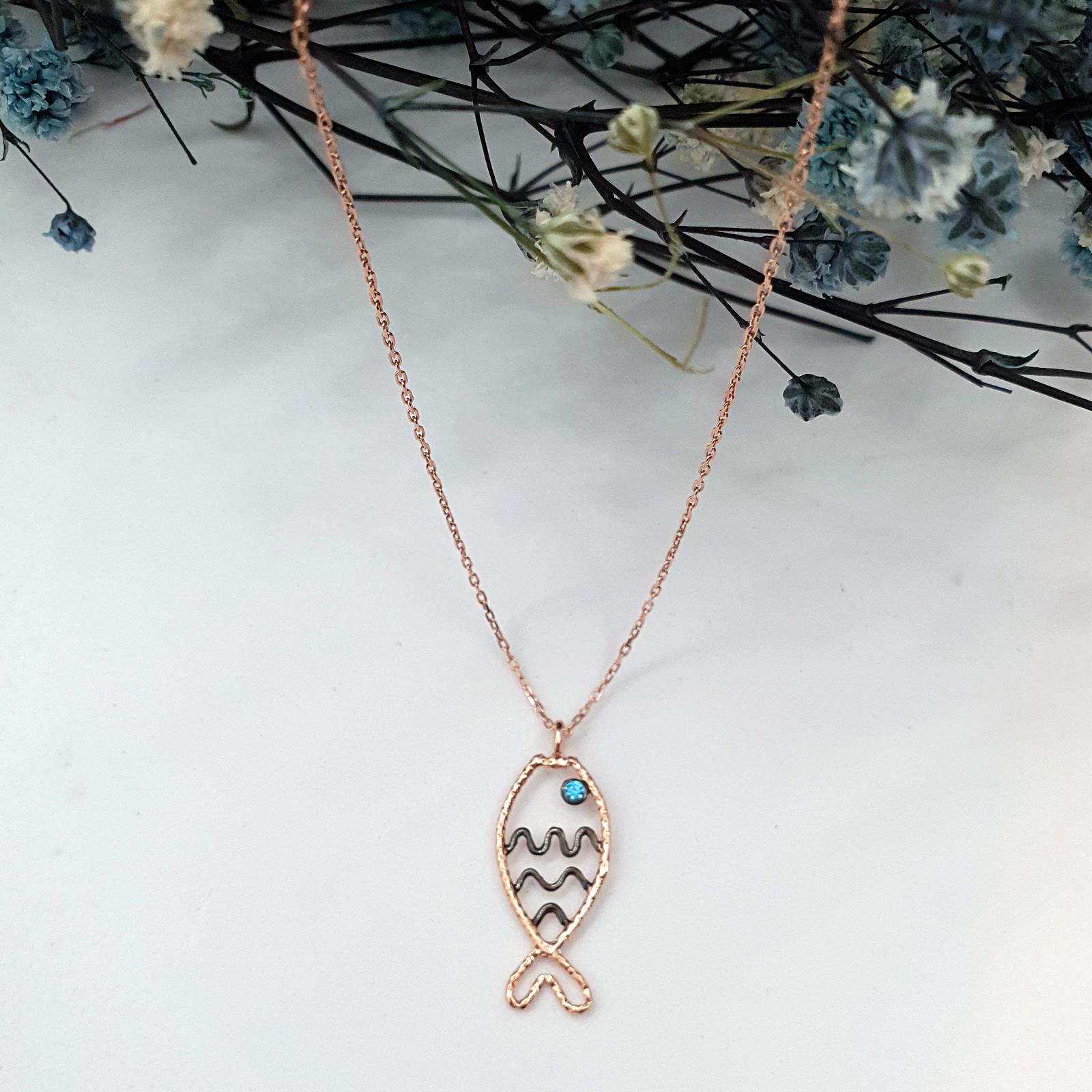 Mavi Gözlü Telli Balık Kolye