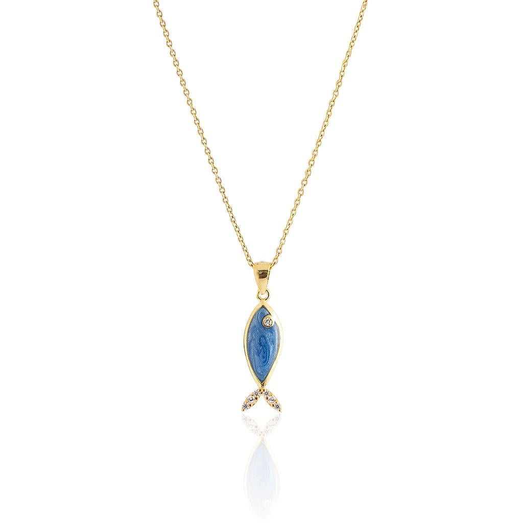 Mavi Mineli Mini Balık Kolye