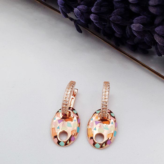 Mine İşlemeli Düğme Küpe