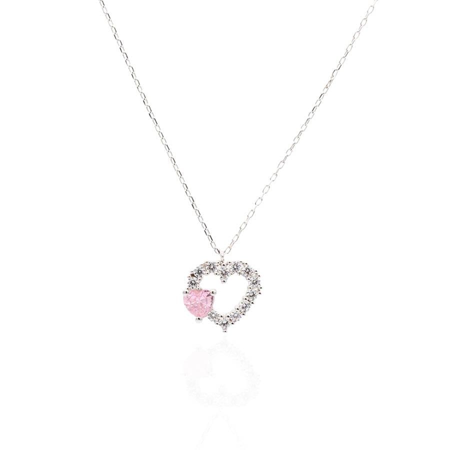 Pembe Kalp Taşlı Kolye