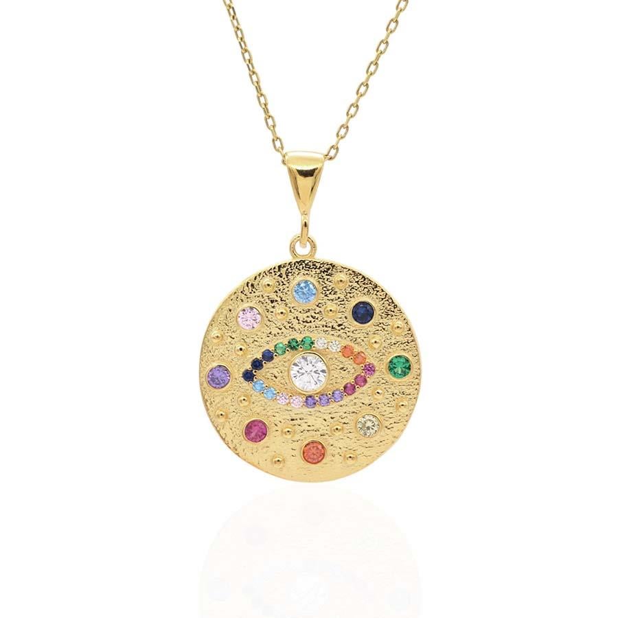 Renkli Taşlı Göz Coin Kolye