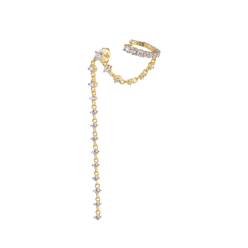 Sıra Taşlı Zincirli Cuff Küpe