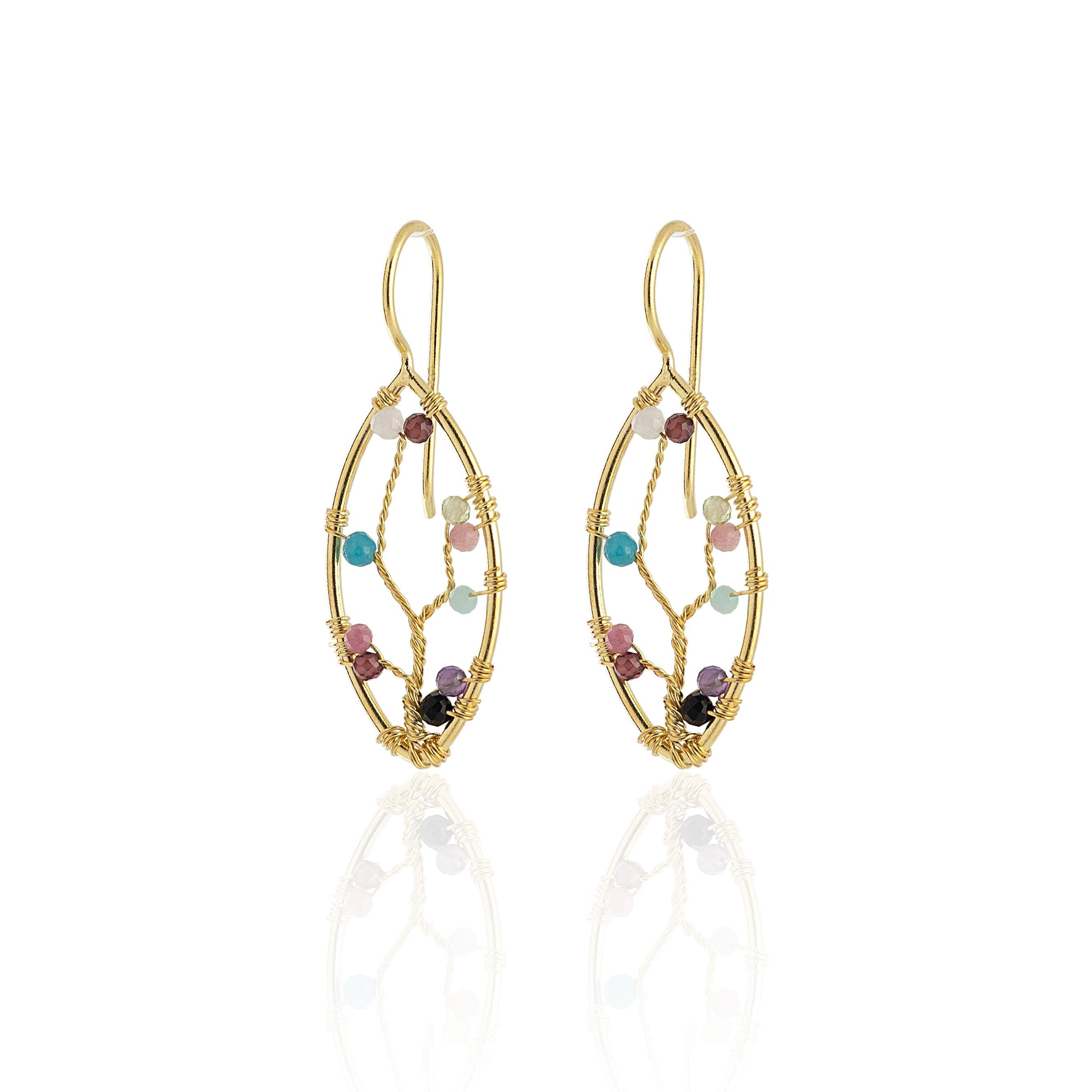 Turmalin Taşlı Yaprak Küpe