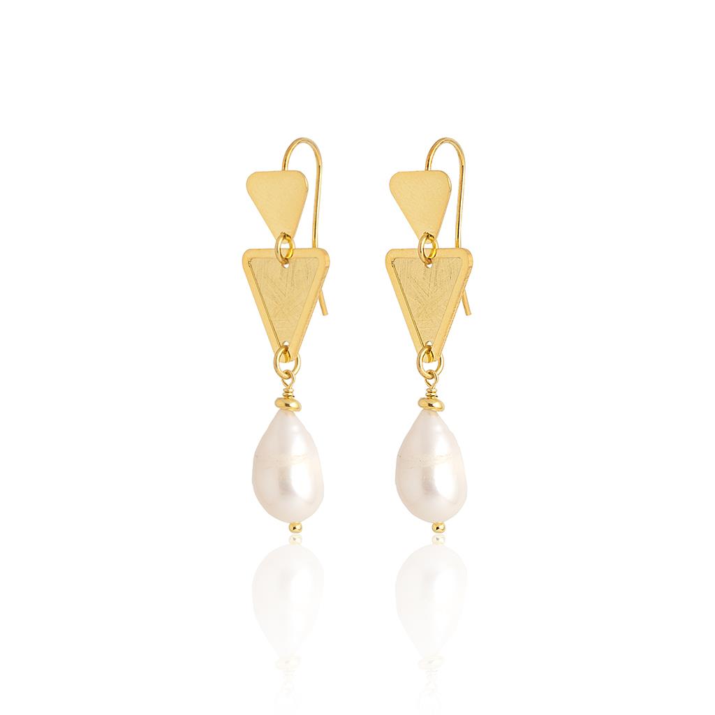 Üçgen Detaylı İnci Küpe